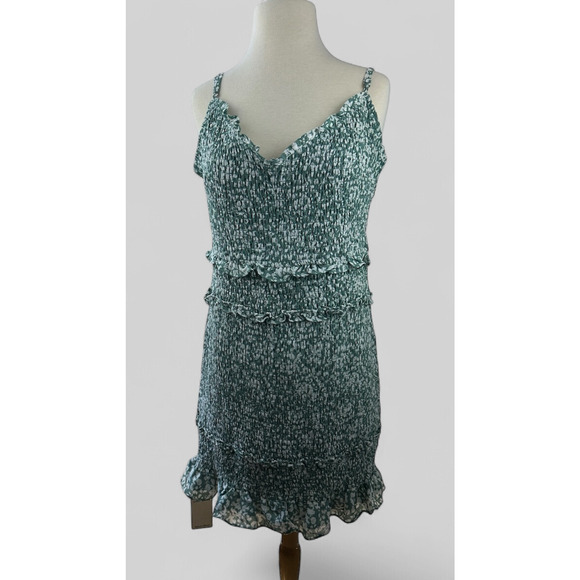 Abercrombie & Fitch Smocked Mini Dress Ruffle Green White Size XLT XL Tall - Picture 2 of 16